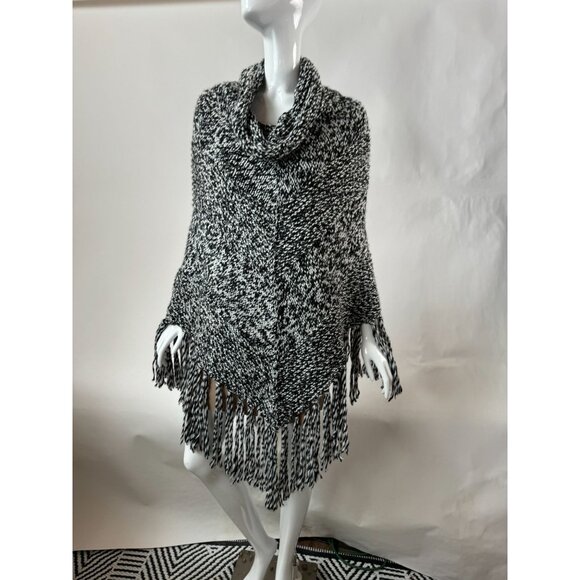 Ann Taylor Loft Acrylic Knit Cowl Neck Poncho With Fringe Made in Italy - Picture 8 of 16